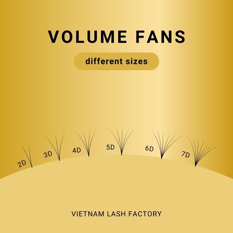 Different sizes of volume fan lashes.