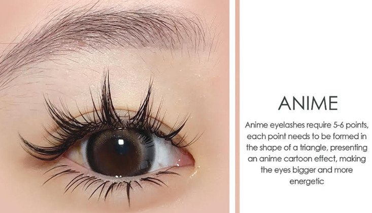 Anime lashes are distinguished by spikey, classic lash strands that protrude over shorter, feathery lashes