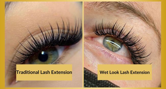 The comparison between wet look lash extensions and traditional lash extensions